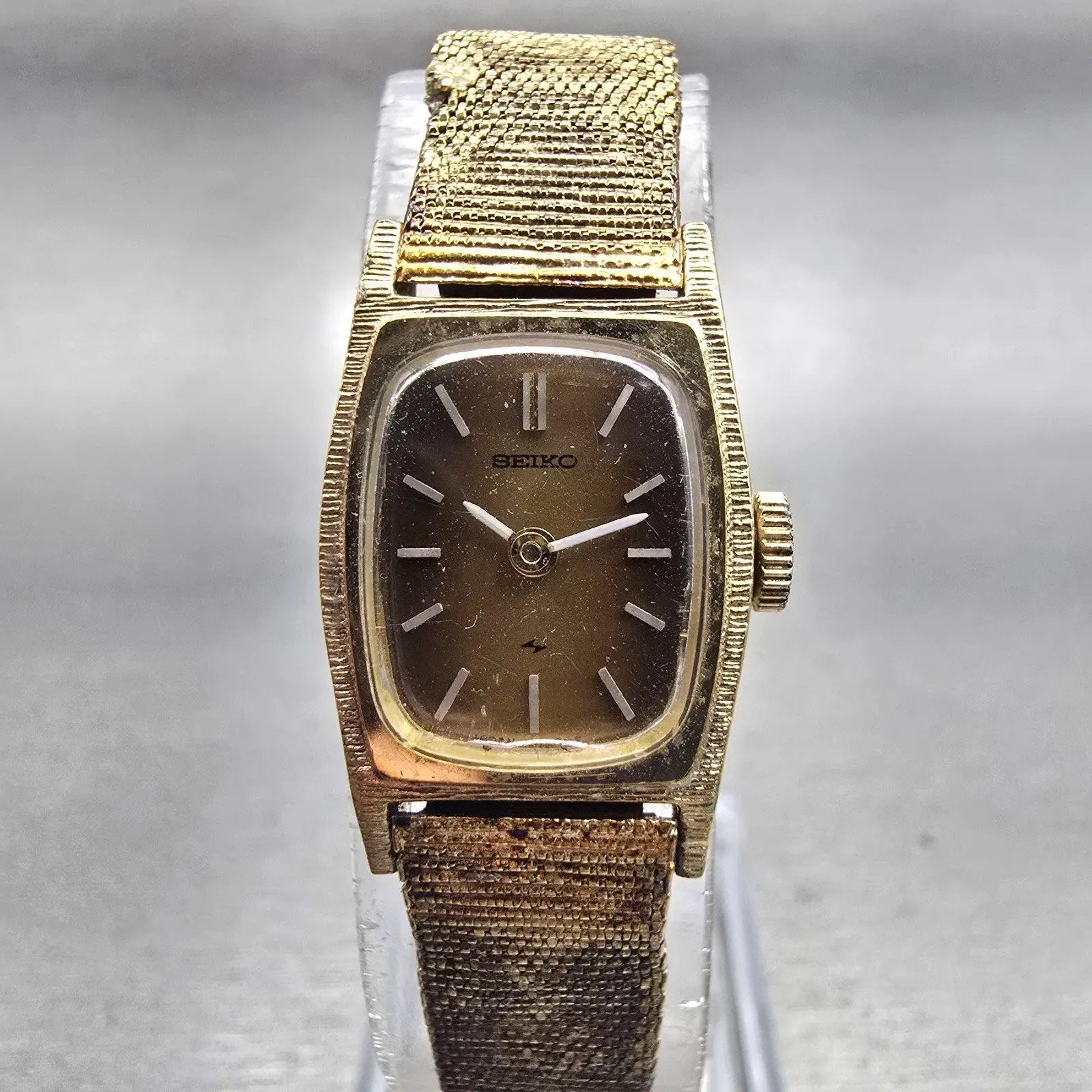 Seiko Watch Women 16mm Bronze Dial Gold Tone Rectangle 11-3669 Manual Wind Works0