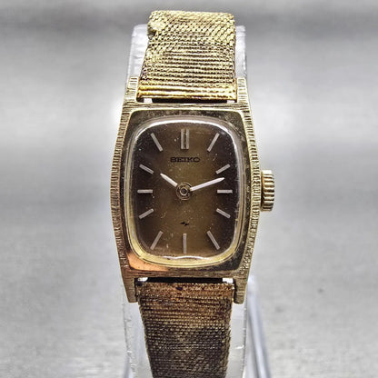Seiko Watch Women 16mm Bronze Dial Gold Tone Rectangle 11-3669 Manual Wind Works0