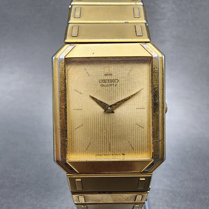 Seiko Tank Watch Men 26mm Gold Dial Gold Tone Rectangle 7430-5479 PARTS