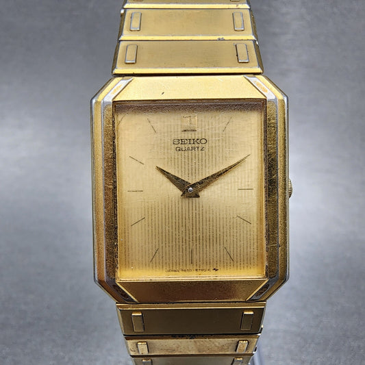 Seiko Tank Watch Men 26mm Gold Dial Gold Tone Rectangle 7430-5479 PARTS
