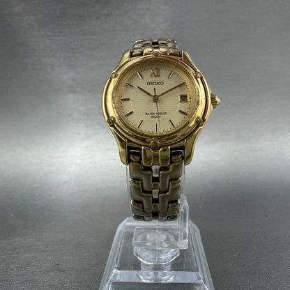 Seiko Watch Women 26mm White Dial Gold Tone Date Round 7n82-0599 New Battery GFE5
