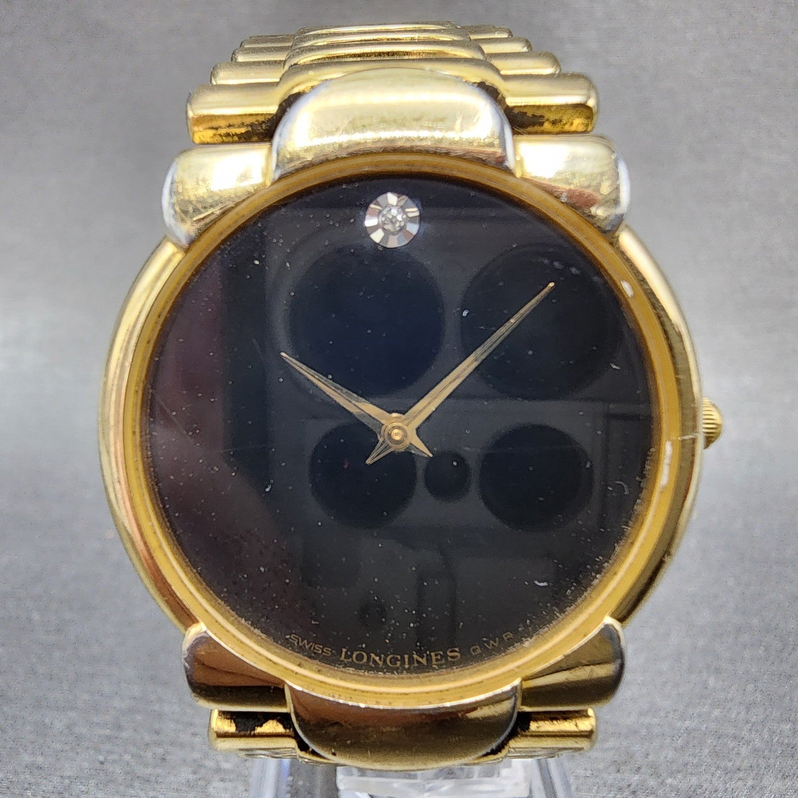 Longines QWR Watch Men 33mm Black Dial Gold Tone Round New Battery Vintage1