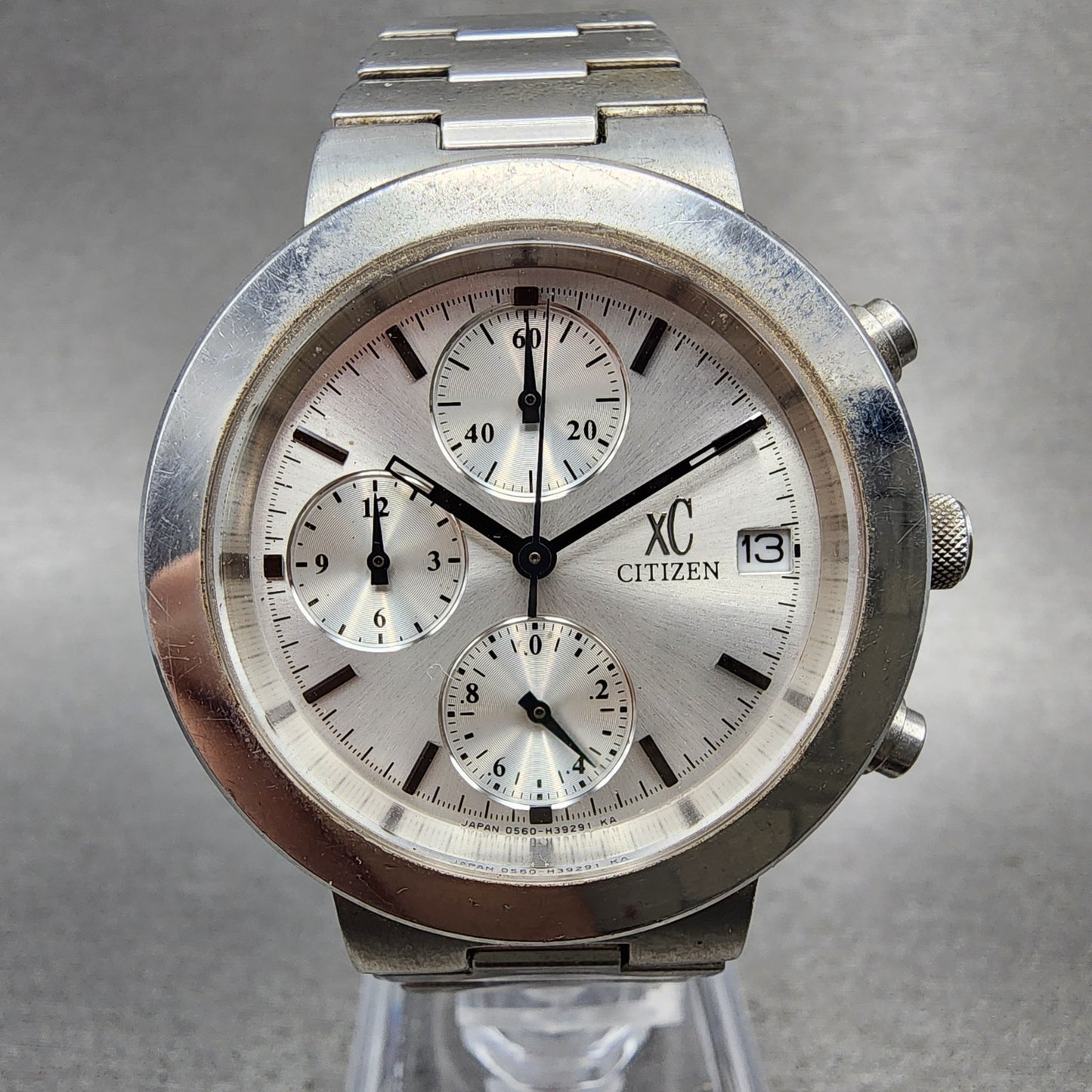 Citizen XC Chronograph Watch Women 34mm Silver Dial Silver Tone Date New Battery0