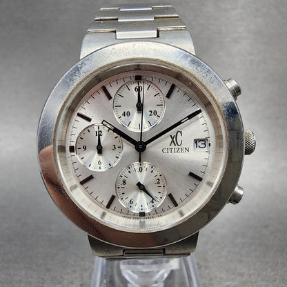 Citizen XC Chronograph Watch Women 34mm Silver Dial Silver Tone Date New Battery0
