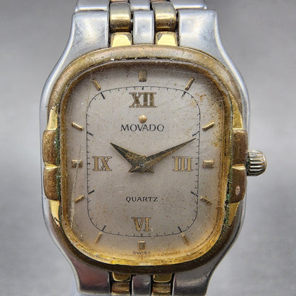 Movado Watch Women 21mm Silver Dial Two Tone Rectangle 88-25-427 PARTS