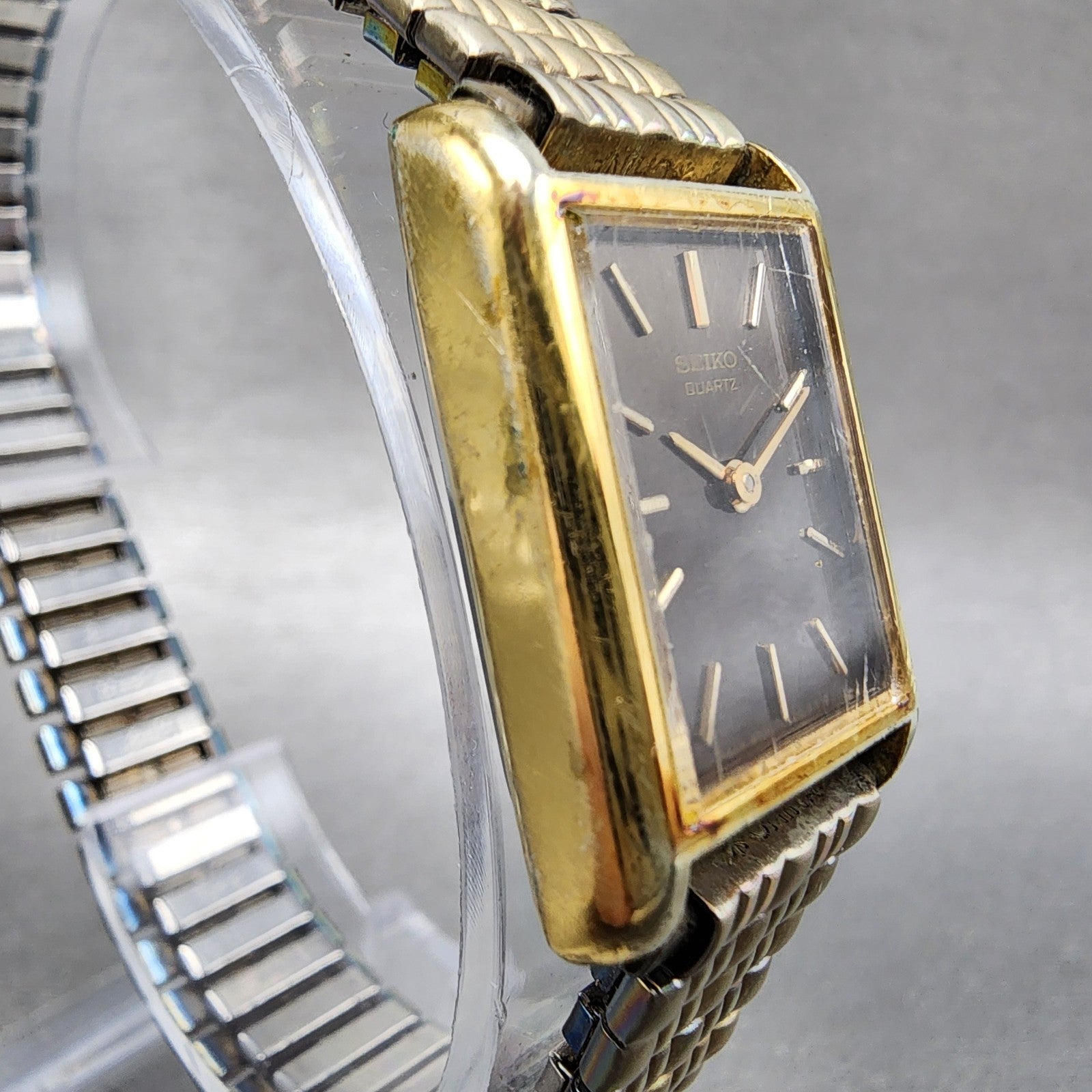 Seiko Tank Watch Women 19mm Brown Dial Gold Tone Rectangle 47003009 New Batt AB3