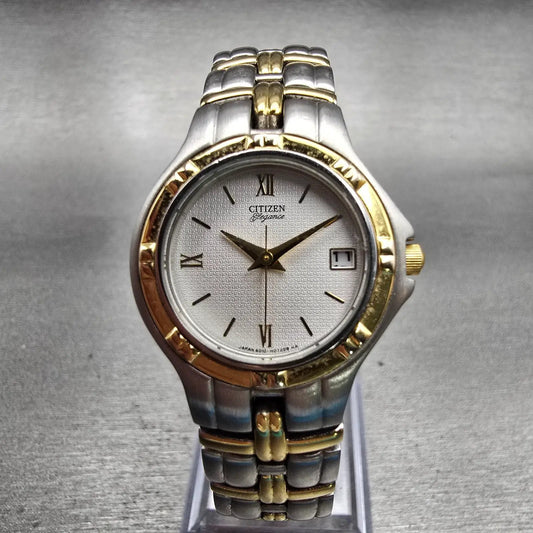 Citizen Elegance Watch Women 24mm Silver Dial Two Tone Date 1012-H20118 New Batt0