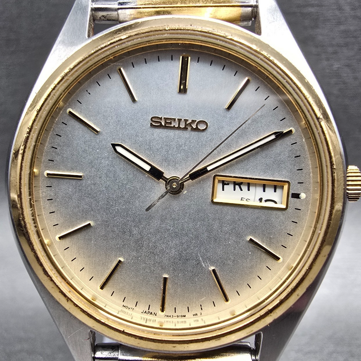 Seiko Watch Men 36mm Silver Dial Two Tone Round 7N43-9048 New Battery READ!!!!!!1