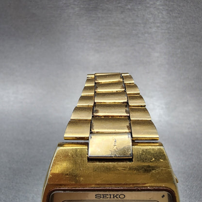 Seiko Digital Watch Men 34mm Gold Tone M154-4029 New Battery READ!!!!