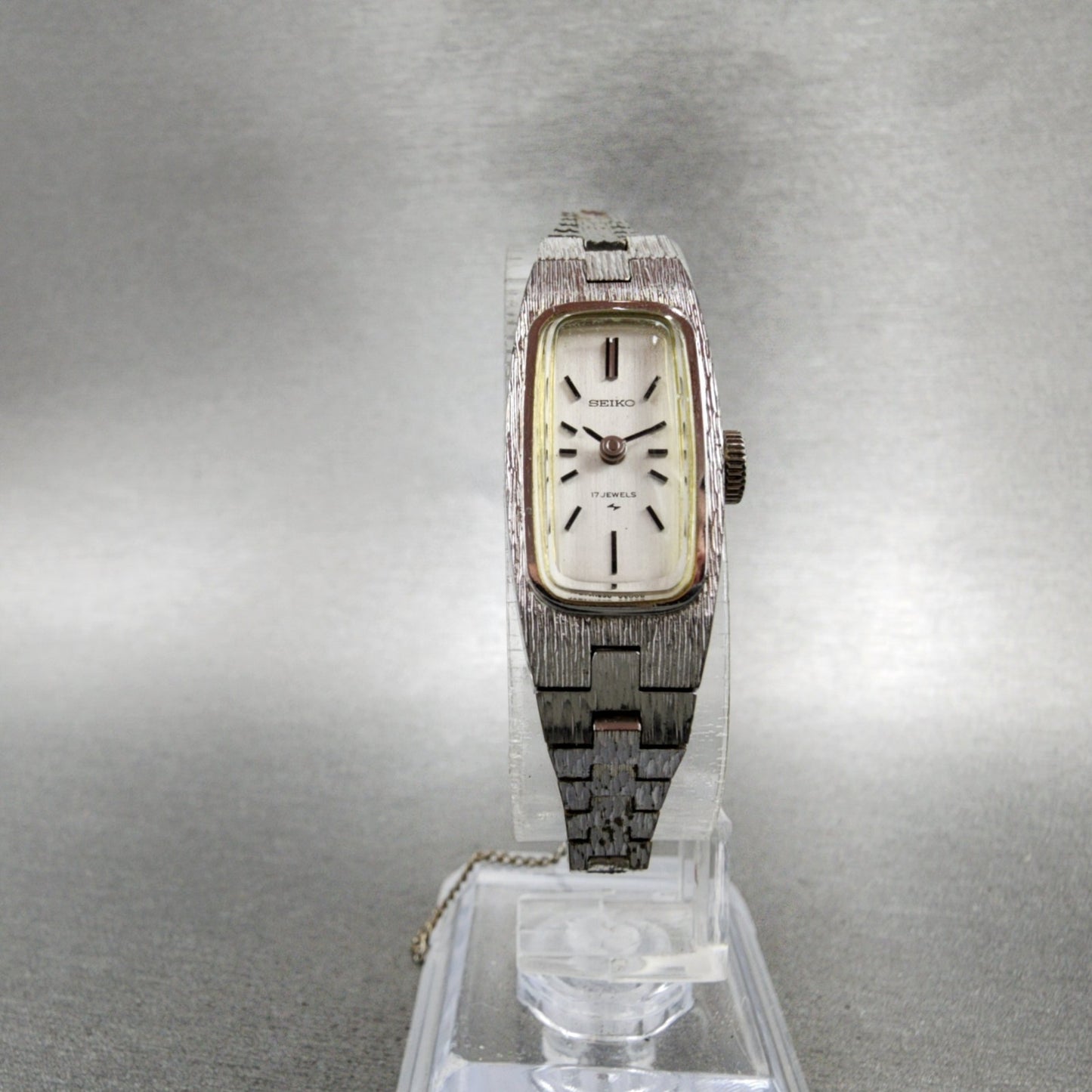 Seiko Tank Watch Women 14mm White Dial White Gold Plated Manual Wind Runs VTG5