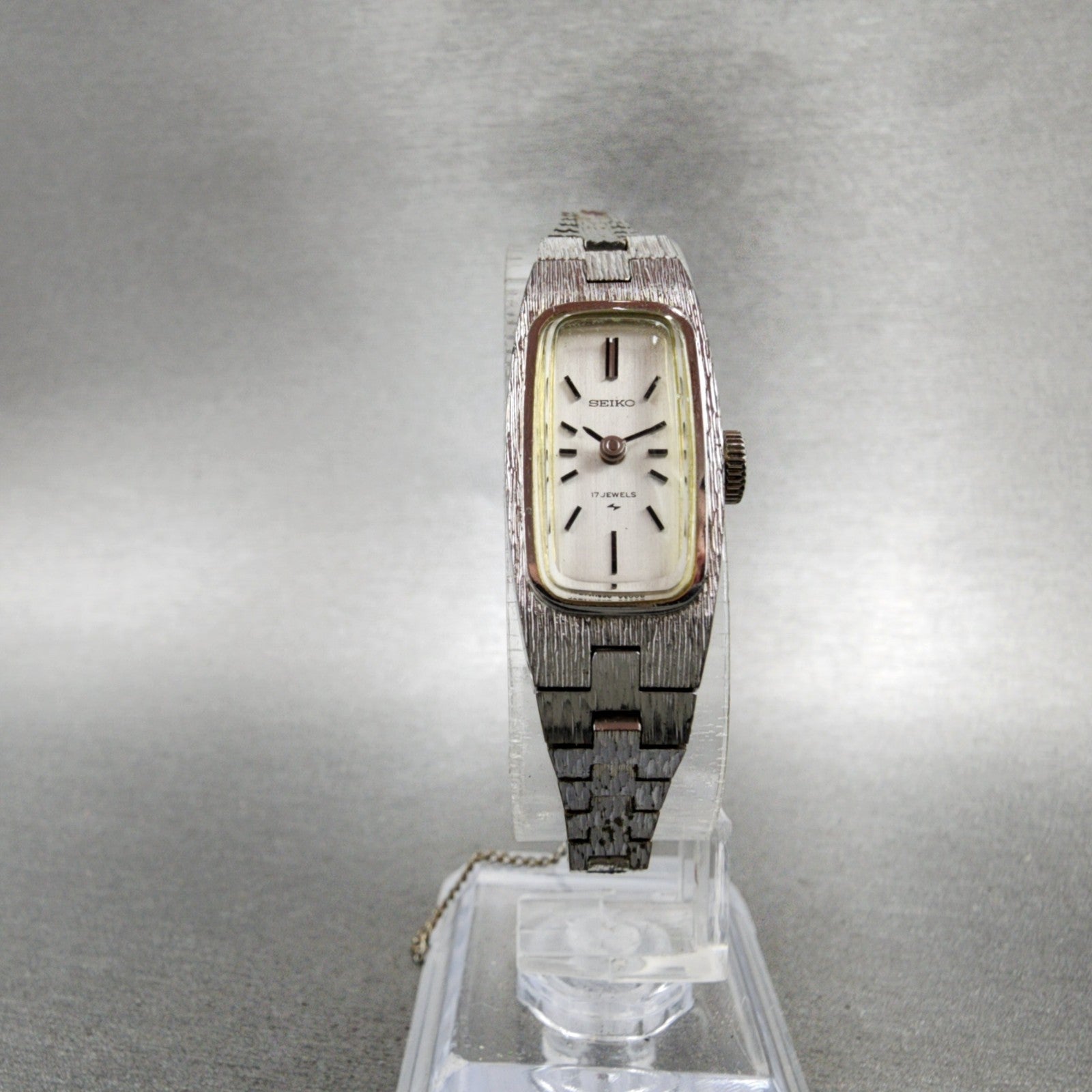 Seiko Tank Watch Women 14mm White Dial White Gold Plated Manual Wind Runs VTG5