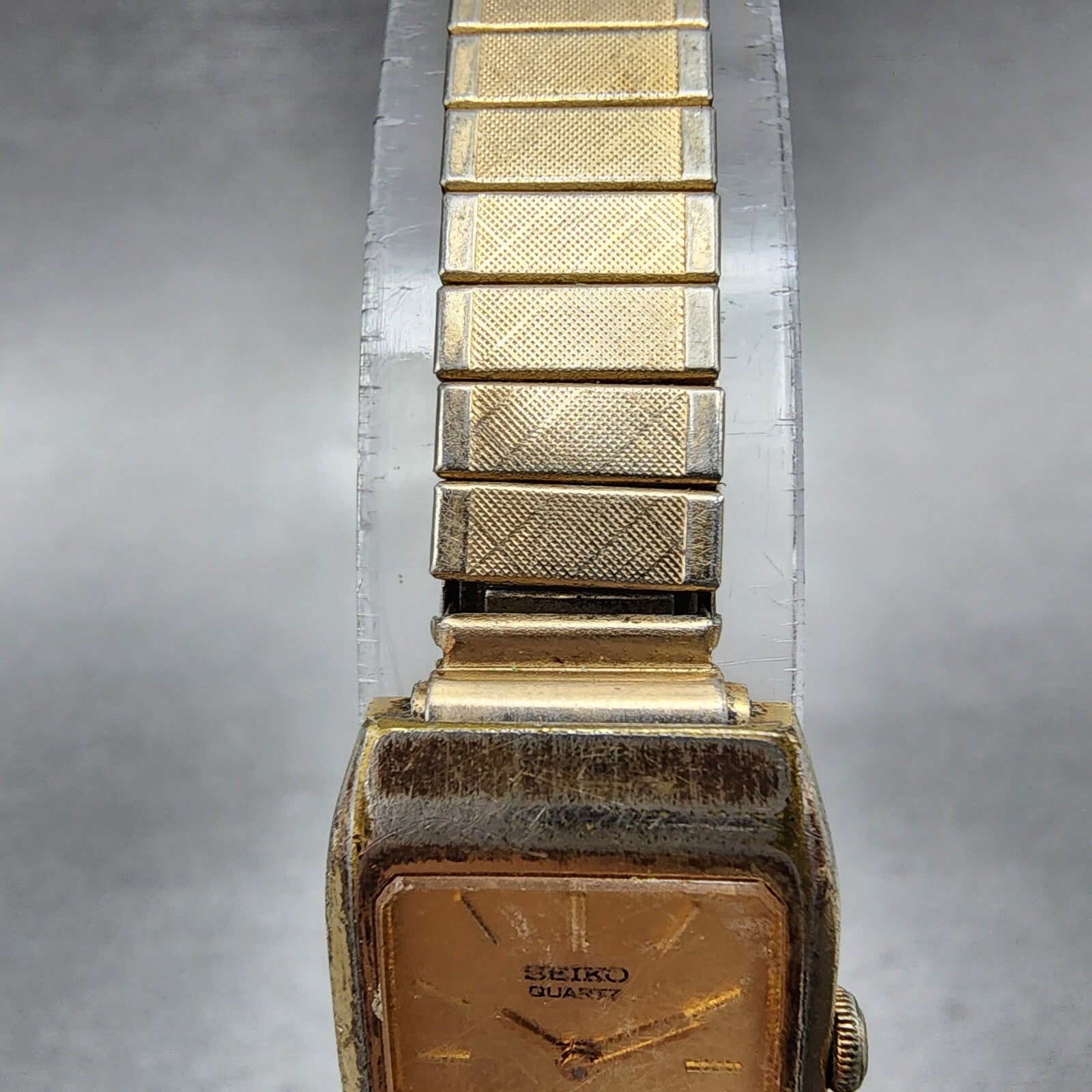 Seiko Watch Women 16mm Gold Dial Gold Tone Rectangle 2C205059 New Battery4