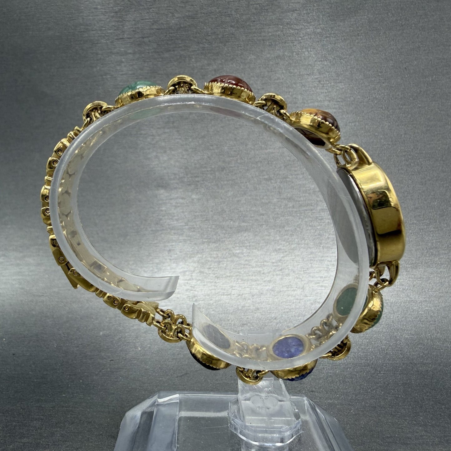 Jules Jurgenson Watch Women 19mm MOP Dial Gold Tone Oval Gem Stones New Battery8