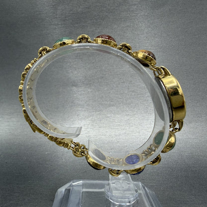Jules Jurgenson Watch Women 19mm MOP Dial Gold Tone Oval Gem Stones New Battery8