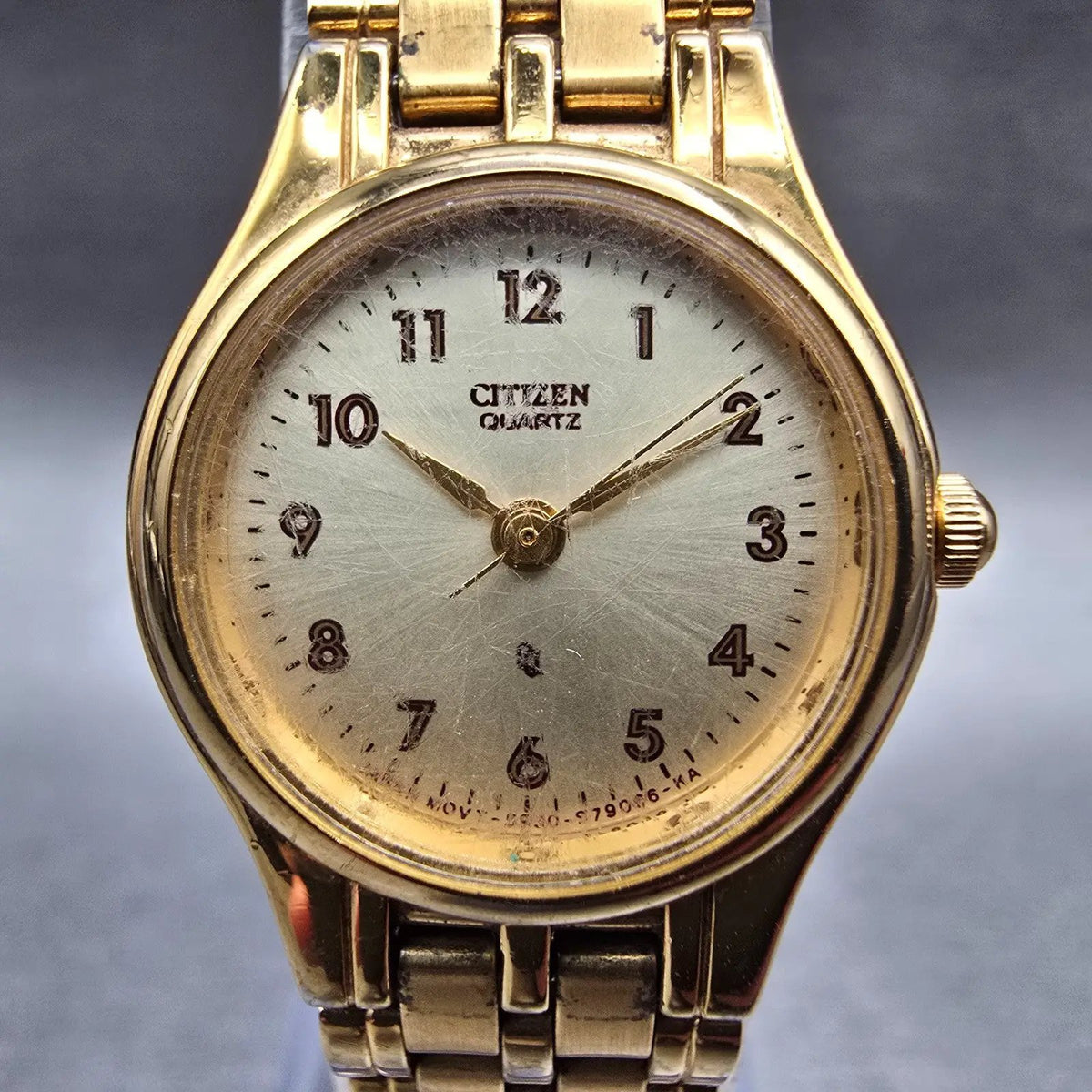 Citizen CQ Watch Women 20mm Champagne Dial Gold Tone 5930-S29762 New Battery JKL1
