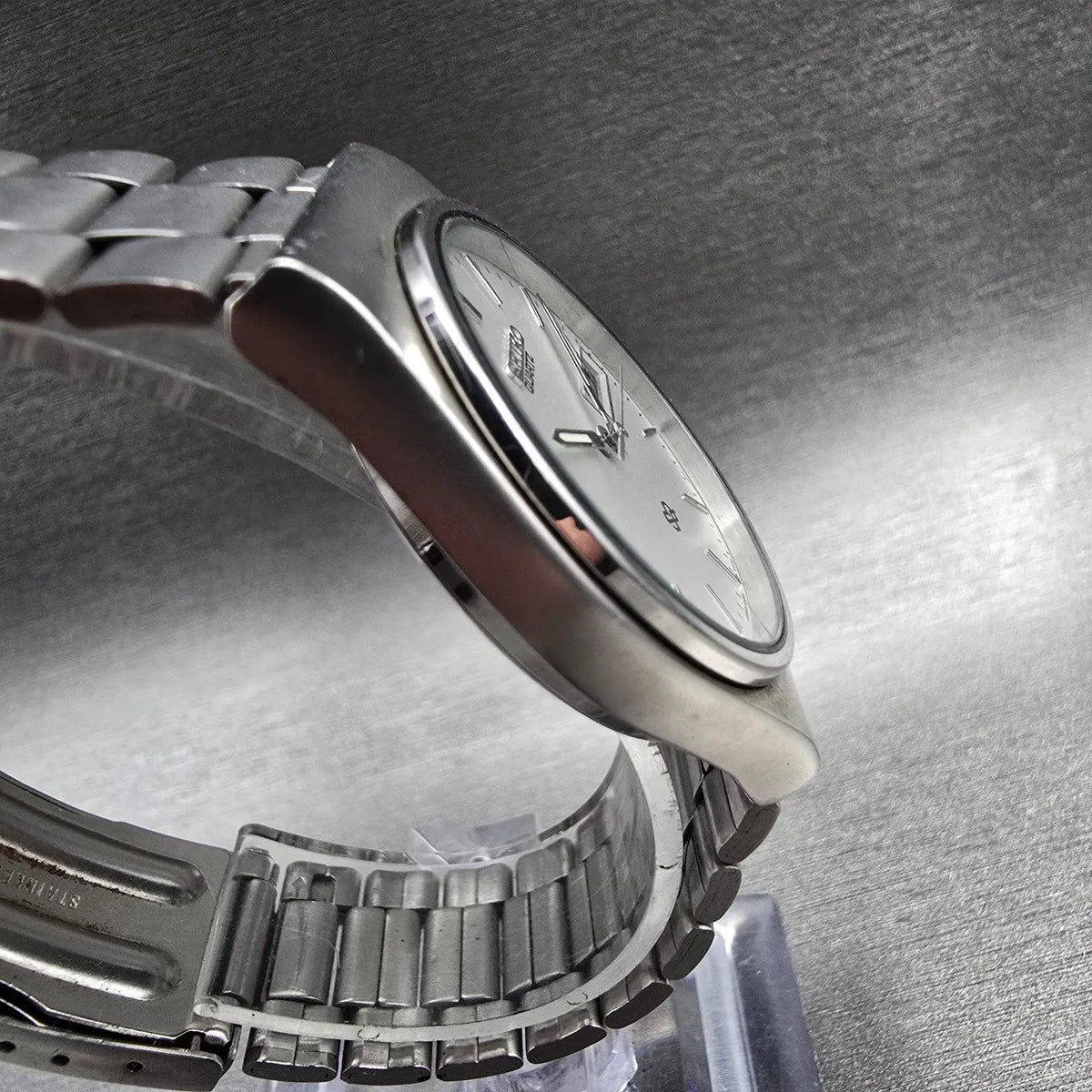 Seiko SQ Watch Men 33mm Silver Dial Silver Tone Daydate Round 5Y23-7110 New Batt3