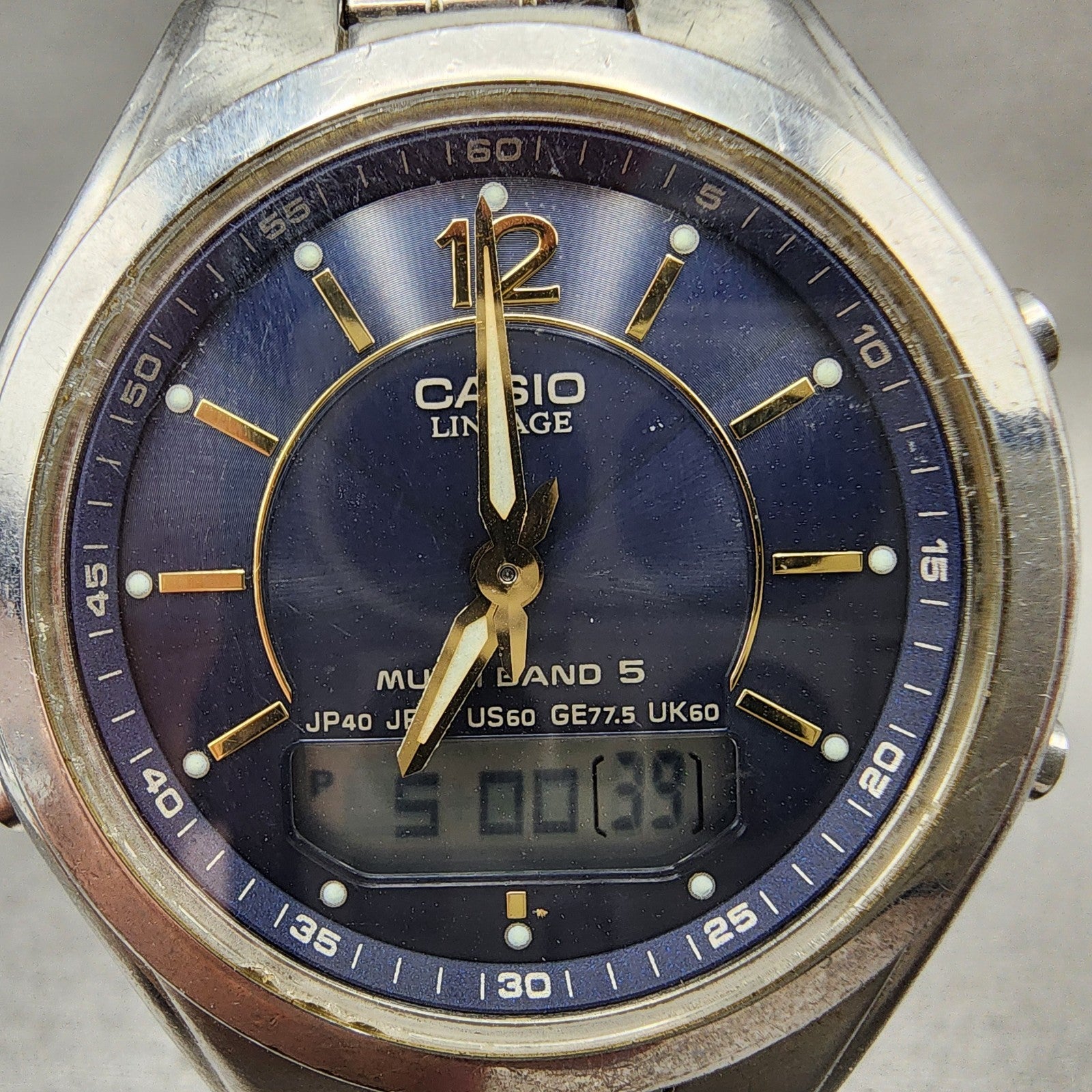 Casio Lineage LCWM200 Watch Men 38mm Blue Dial Steel Analog Digital Solar Works1
