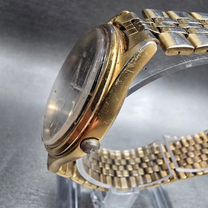 Seiko SQ Watch Men 35mm Black Dial Gold Tone Daydate Round 5Y23-8049 New Batt KL2