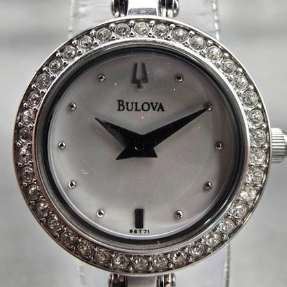 Bulova Watch Women 20mm MOP Dial Silver Tone Gemmed Round 96T71 New Battery1