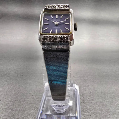 Seiko Watch Women 17mm Blue Dial Silver Tone Rectangle 21-3141 Manual Wind VTG5