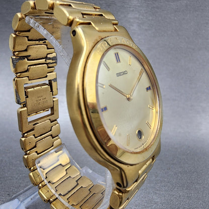Seiko Presage Watch Men 33mm Champagne Dial Gold Tone Date Round New Battery