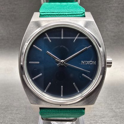 Nixon The Time Teller Watch Men 37mm Blue Dial Silver Tone Round New Battery0