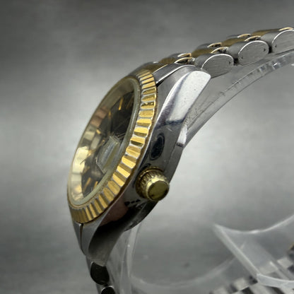 Wittnauer Watch Women 24mm Black Dial Two Tone Date Round 9565 New Battery VTG2