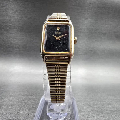 Seiko Watch Women 17mm Black Dial Gold Tone Rectangle 2B20-5000 New Battery JP235