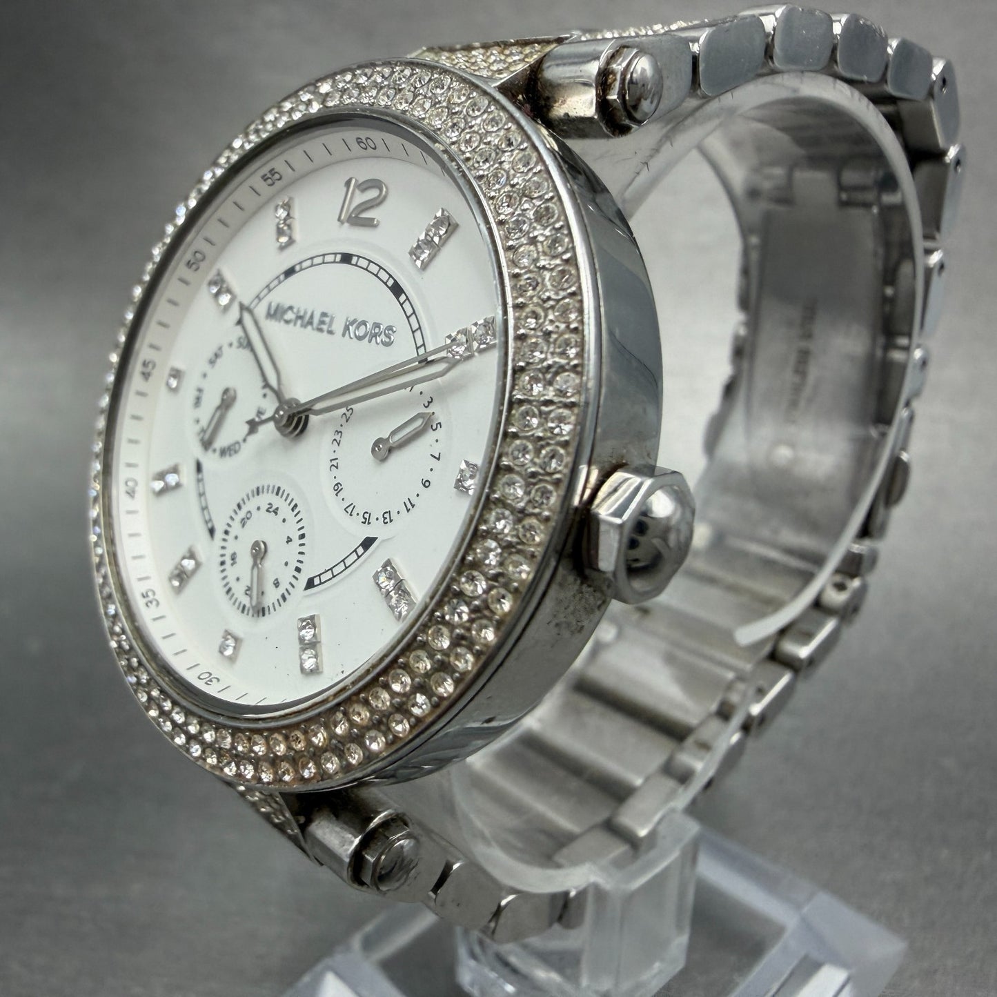 Michael Kors Parker Watch Women 39mm White Dial Steel Daydate MK-6759 New Batt2
