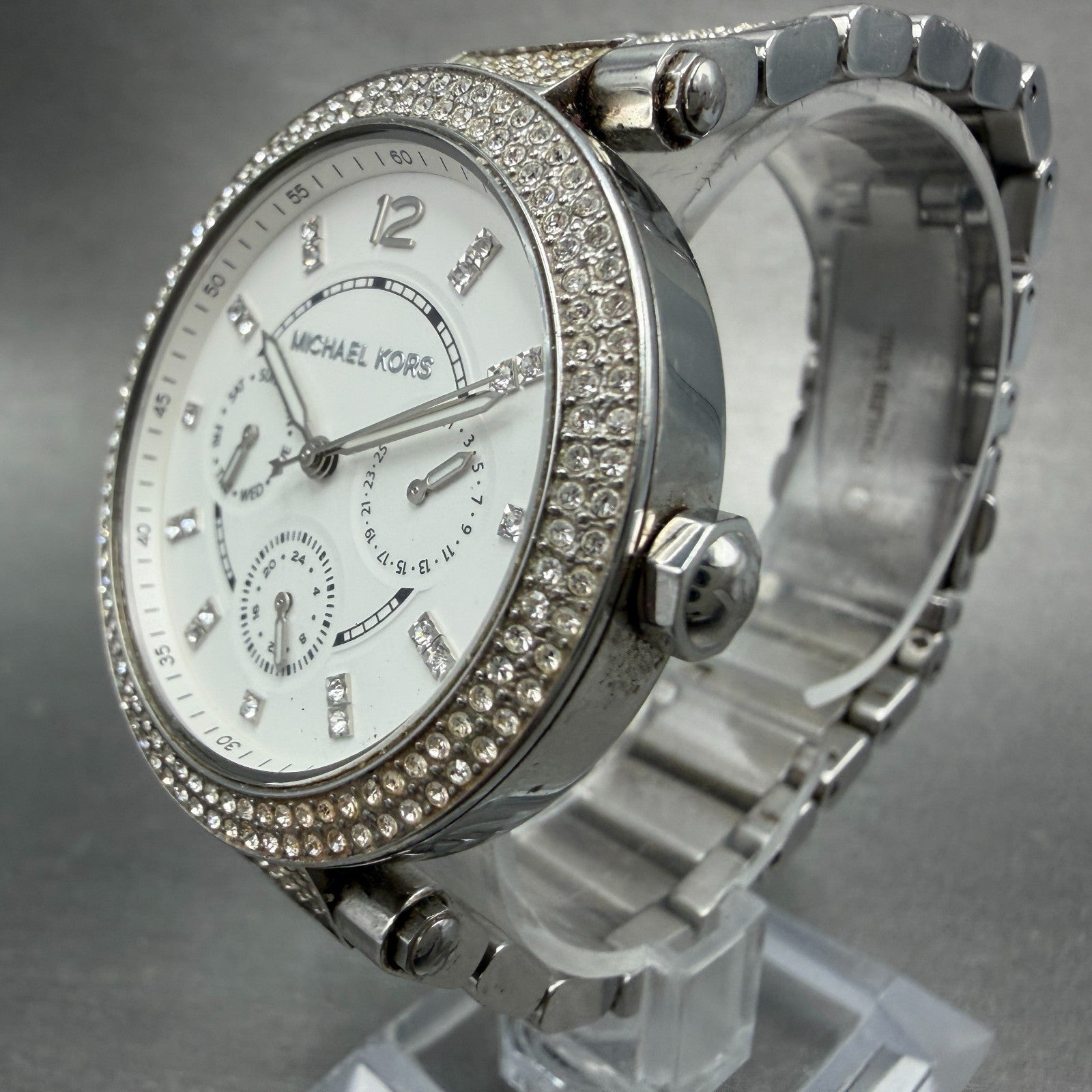 Michael Kors Parker Watch Women 39mm White Dial Steel Daydate MK-6759 New Batt2