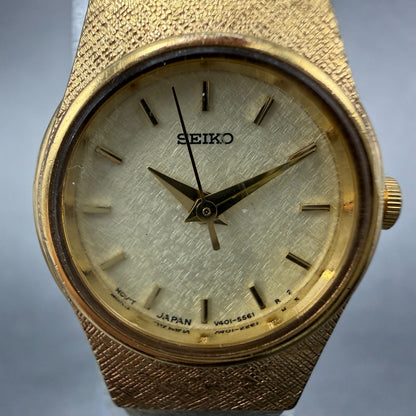Seiko Watch Women 19mm Champagne Dial Gold Tone Round V401-1819 New Battery VTG1