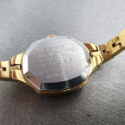 Seiko Watch Women 18mm Black Dial Gold Tone Hexagon 14005319 New Battery9