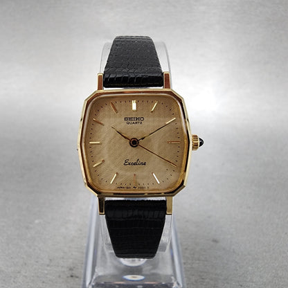 Seiko Exceline Watch Women 21mm Gold Dial Gold Tone Hexagon 12215010 New Batt0