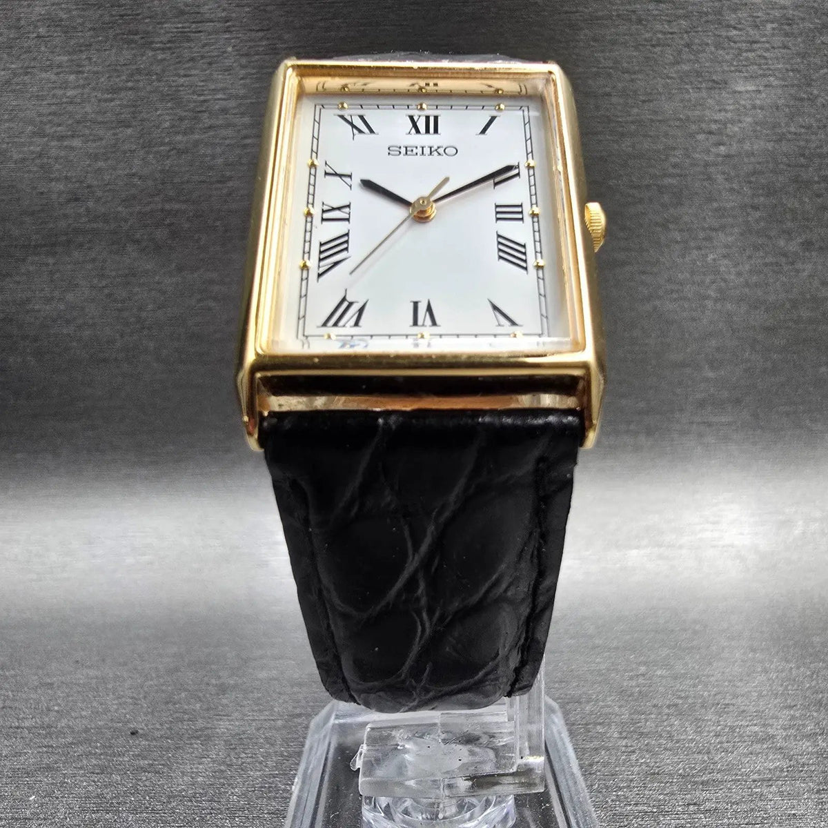 Seiko Tank Watch Men 24mm White Dial Gold Tone Rectangle V701-5E10 New Battery5