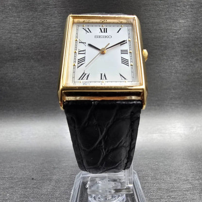 Seiko Tank Watch Men 24mm White Dial Gold Tone Rectangle V701-5E10 New Battery5
