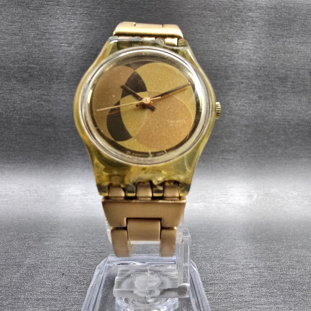 Swatch Enercle Watch Women 25mm Gold Dial Gold Tone Round LN137 New Battery5