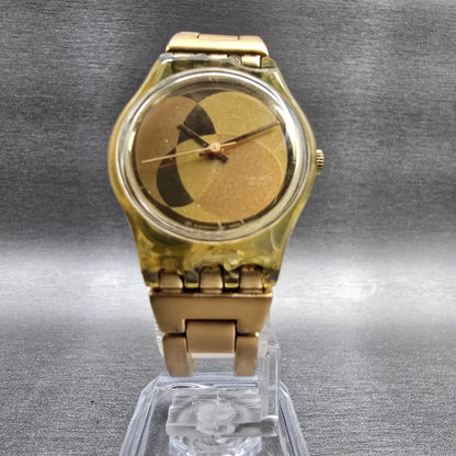 Swatch Enercle Watch Women 25mm Gold Dial Gold Tone Round LN137 New Battery5