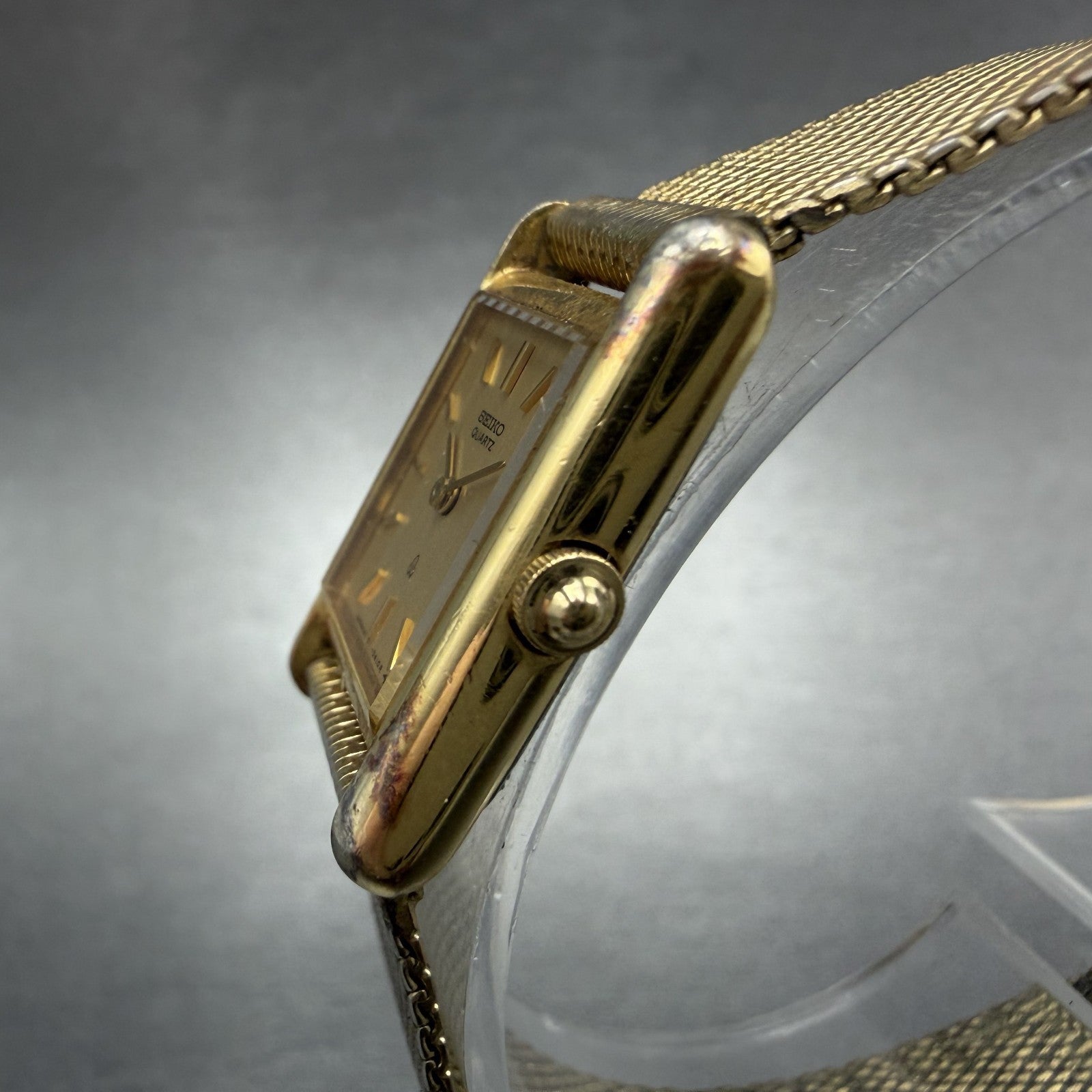 Seiko Tank Watch Women 18mm Champagne Dial Gold Tone 1400-5030 New Battery2