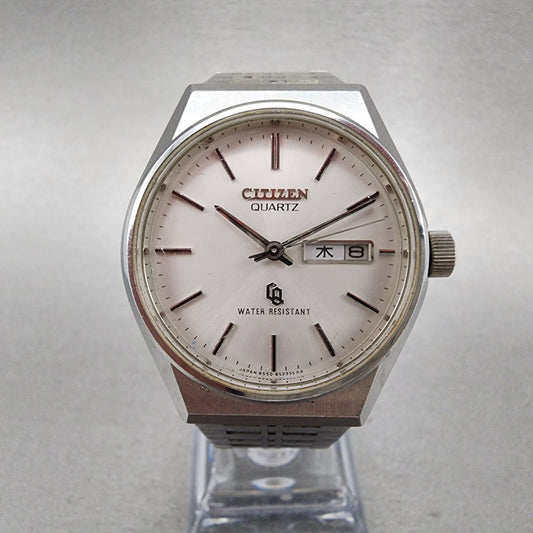 Citizen CQ Watch Men 36mm White Dial Steel Daydate Round 4851552 VTG PARTS0