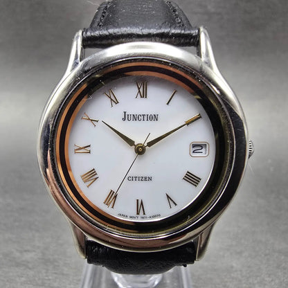 Citizen Junction Eco-Drive Watch Men 34mm White Dial Silver Date Round 7871 Runs0
