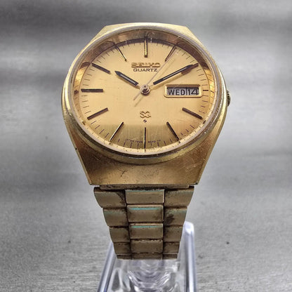 Seiko SQ Watch Men 36mm Gold Dial Gold Tone Daydate Round 7546-8450 New Battery5