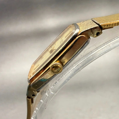 Seiko Watch Women 13mm Champagne Dial Gold Tone Rectangle 2E20-5019 New Battery2