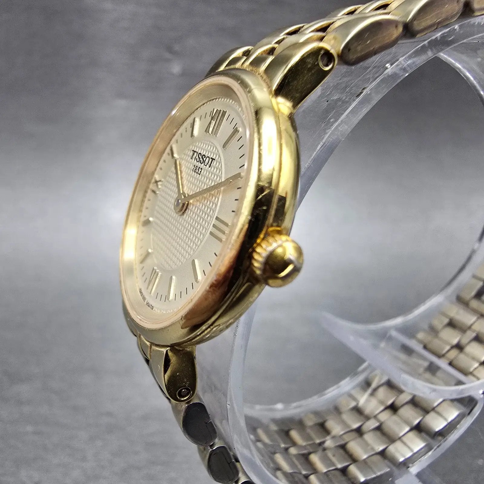 Tissot Watch Women 24mm Champagne Dial Gold Tone Round T953 New Battery Swiss2