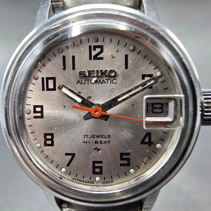 Seiko Automatic Watch Women 24mm Silver Dial Silver Tone Date 2205-0599 PARTS JP2