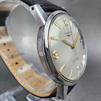 Longines Sport Chief Watch Men 34mm Champagne Dial Steel Date Round Manual Wind