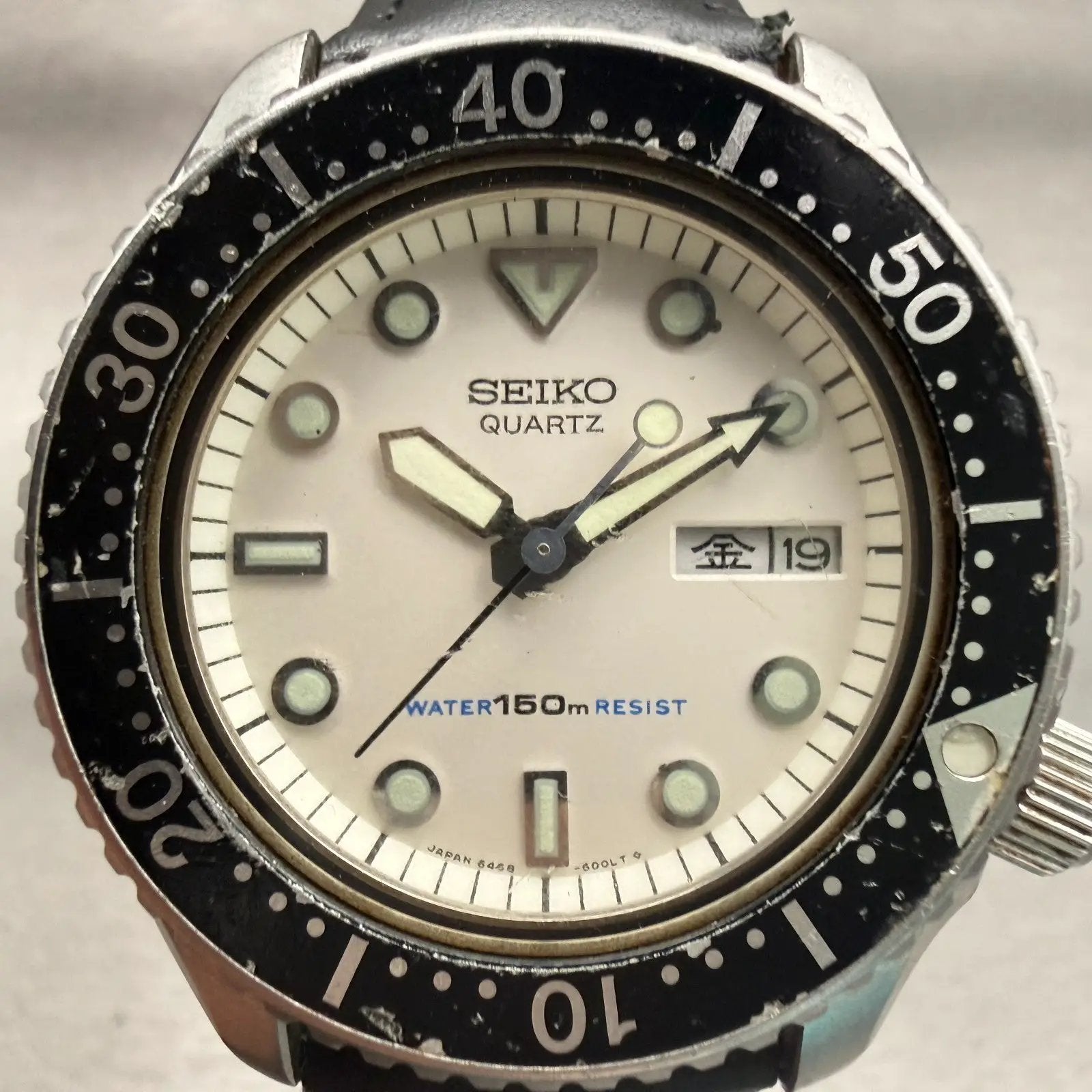 Seiko Dive Watch Men 38mm White Dial Steel Daydate Round 6458-600B New Batt1