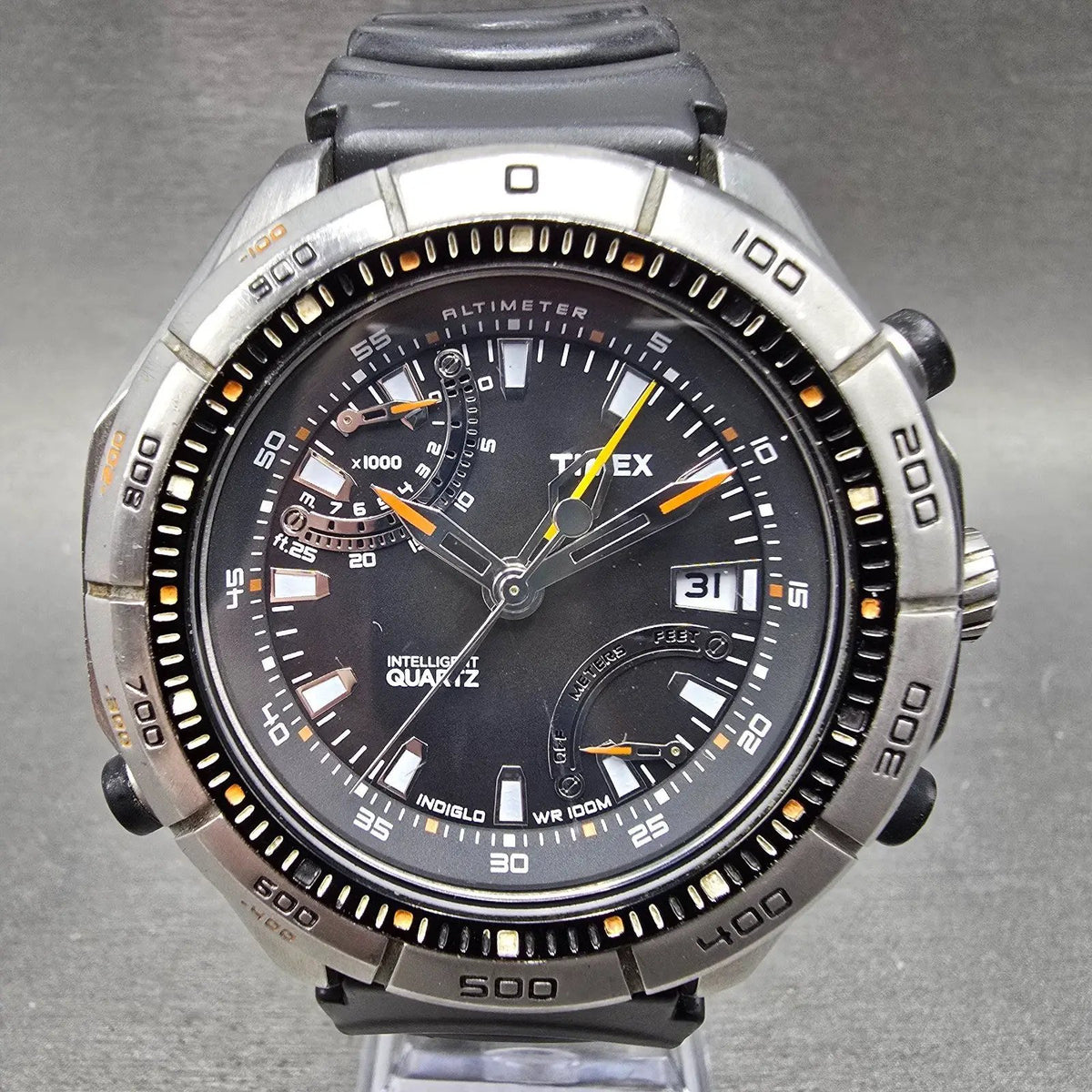 Timex Adventure Altimeter Watch Men 50mm Black Dial Silver Date New Battery0