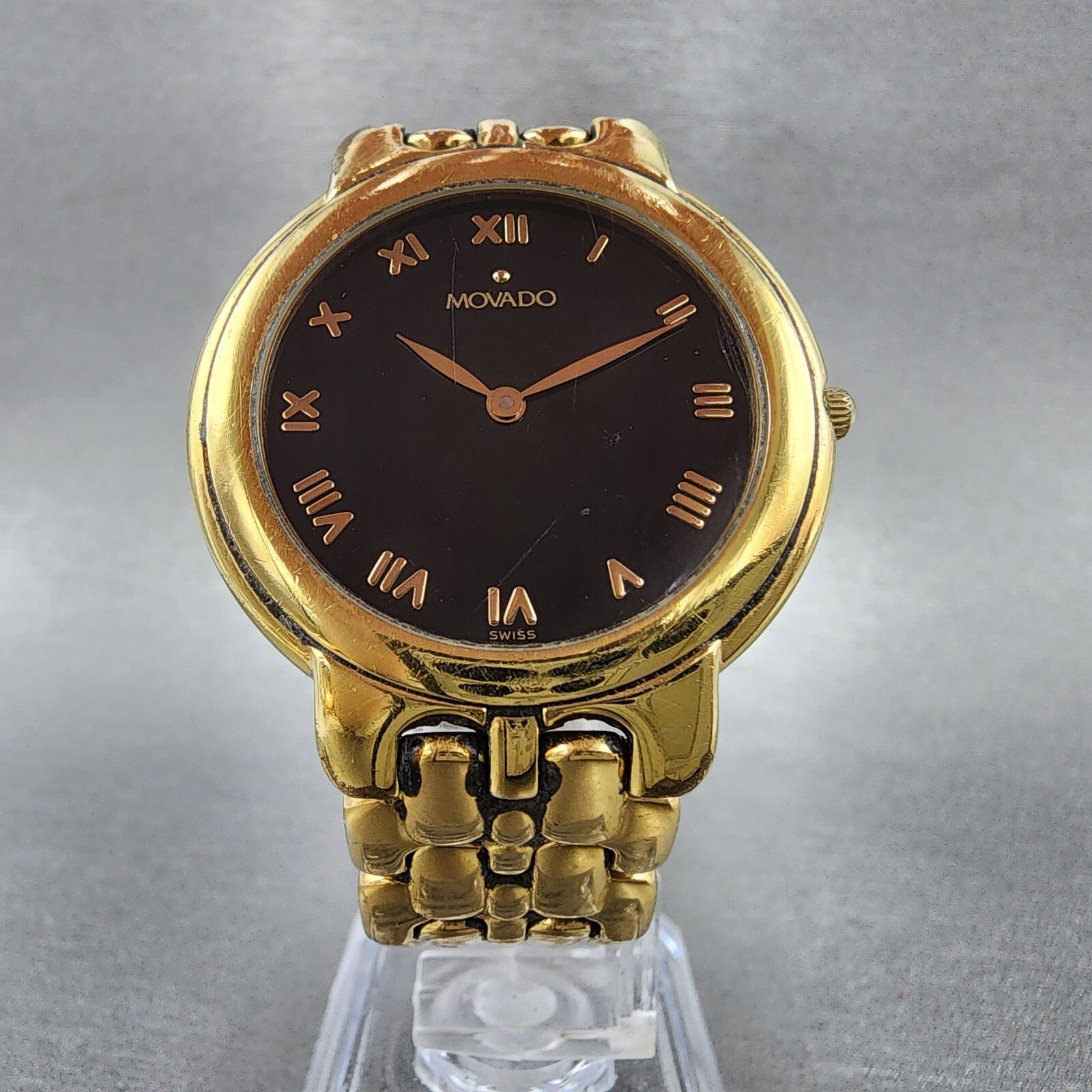 Movado Watch Men 35mm Black Dial Gold Tone Round 87.A2.873 New Battery5