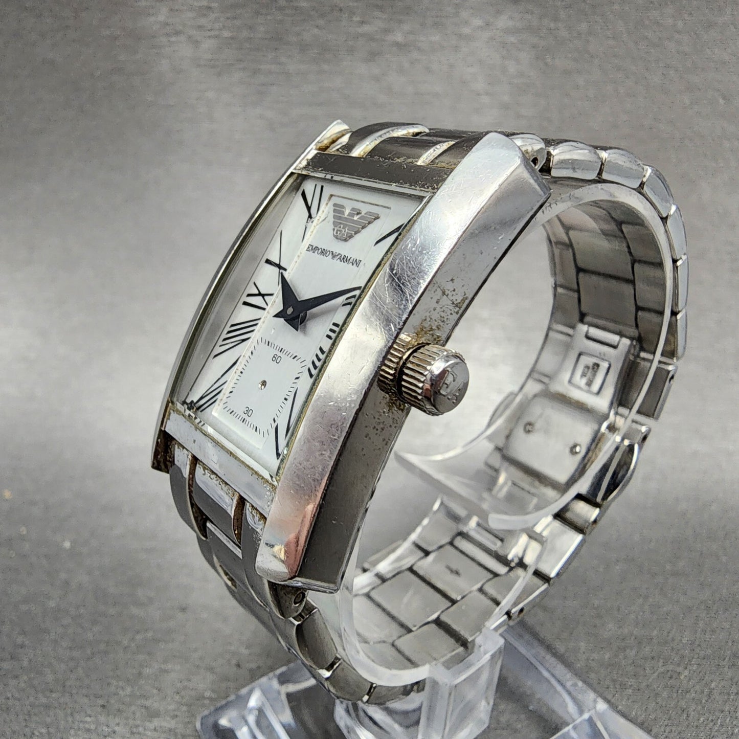 Emporio Armani Tank Watch Men 25mm White Dial Steel Small Seconds AR0146 PARTS3