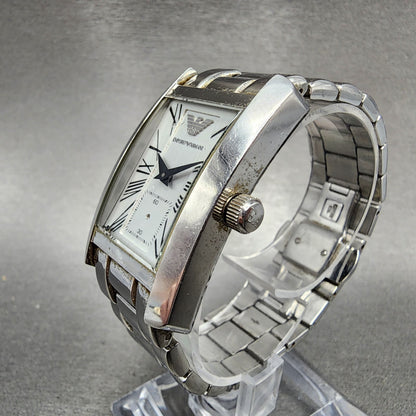 Emporio Armani Tank Watch Men 25mm White Dial Steel Small Seconds AR0146 PARTS3